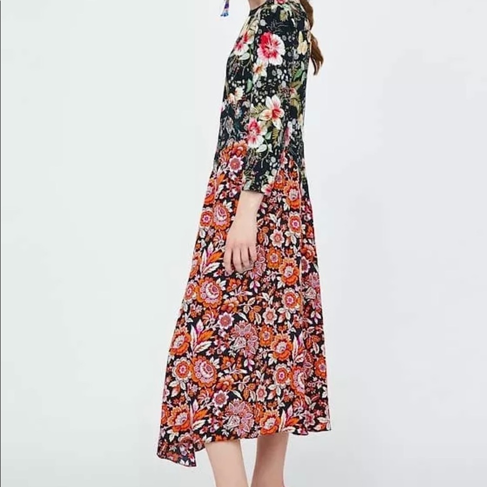 Zara m Floral Midi Patchwork Print Dress - Picture 6 of 10